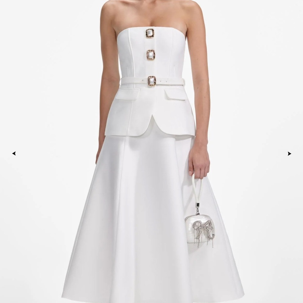 NWT SELF PORTRAIT WHITE TAFFETA BANDEAU MIDI DRESS